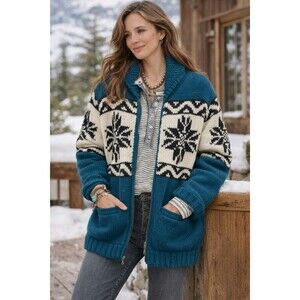 Sundance Lost Horizons Jorunn Nordic Wool Fleece Zip Cardigan S/M NWT